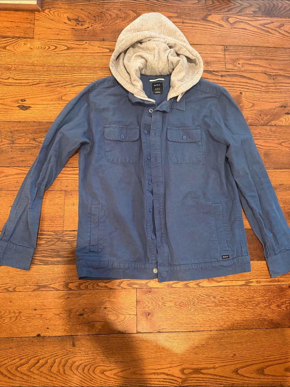Men's Blue Hooded Shirt Jacket